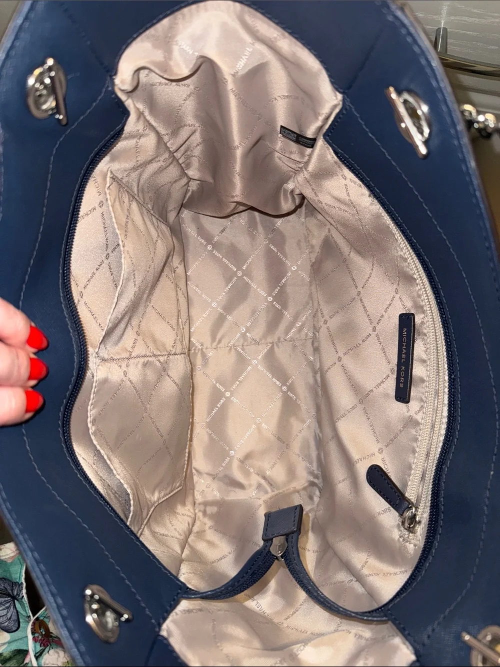Michael Kors Navy Saffiano Chain-Handle Satchel